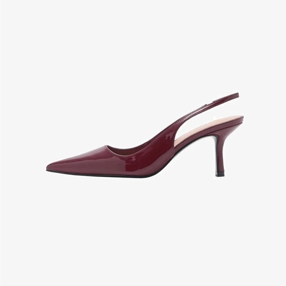 Mango burgundy patent leather pointed toe, sling back kitten heels - Picture 7 of 8